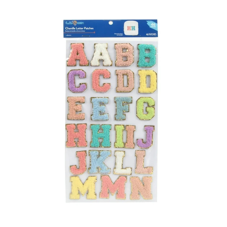 Hello Hobby Chenille Adhesive Letter Patches Multi-Color Solid 46 Count Pack Set | Walmart (US)