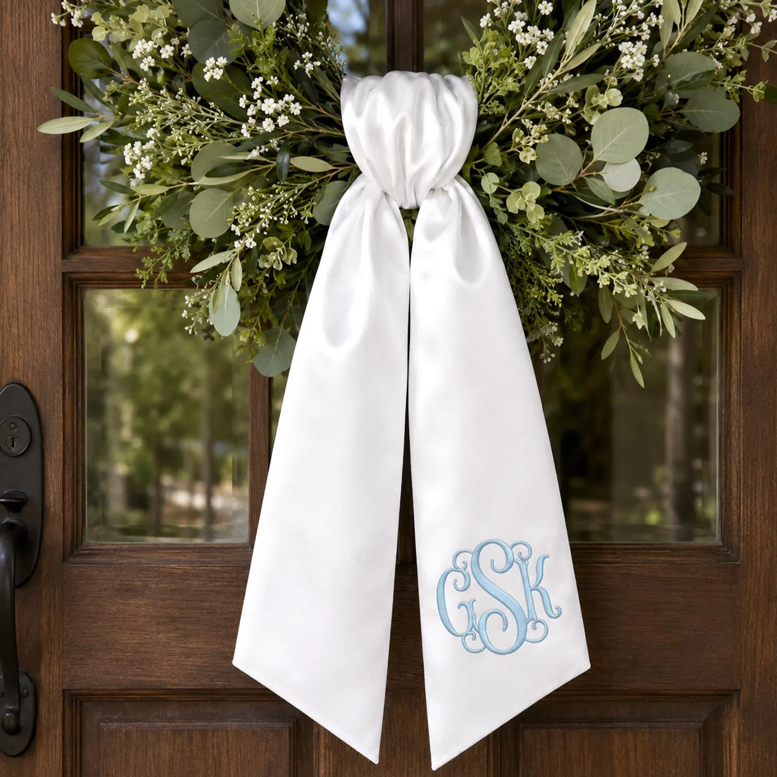 Personalized Embroidered Wreath Sash, Custom Monogram Door Bow, Wedding Wreath for Front Door, Ho... | Etsy (Global)