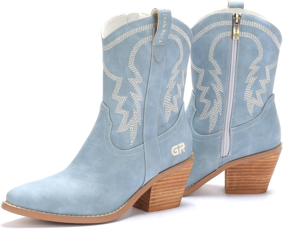 gioanroca Western Cowgirl Ankle Boot for Women with Embroidered Comfy Fashion Vintage Boot Wide C... | Amazon (US)