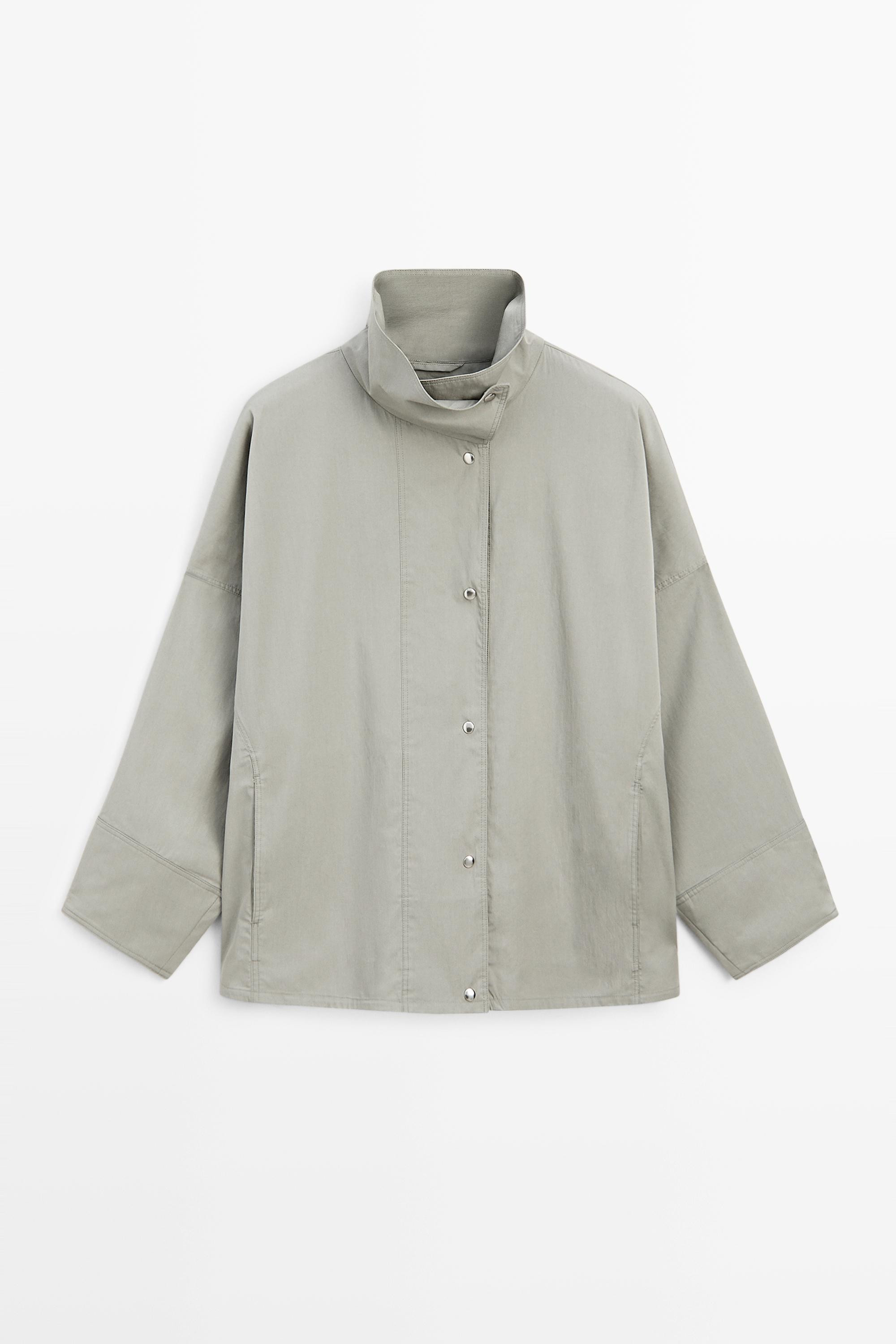 Cotton blend high neck jacket | Massimo Dutti UK
