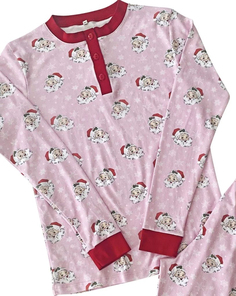 Vintage Santa Pink Pima Cotton Adult Pajama Set | Smockingbird Kids