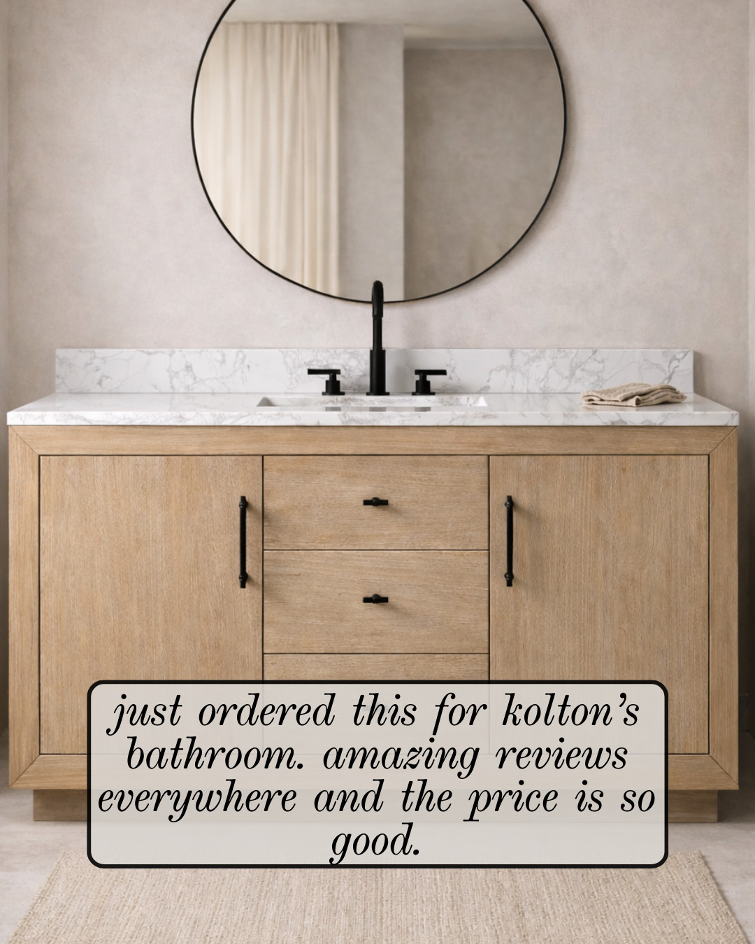 Just Ordered — MODERN OAK BATHROOM VANITY! I ordered this for Kolton’s bathroom and the reviews are incredible. The LIGHT OAK finish with the MARBLE TOP and MATTE BLACK HARDWARE gives that HIGH-END, CUSTOM look without the custom price. Such a beautiful, clean, timeless upgrade.

#Amazon #TheHillaryStyle #AmazonHome #BathroomRefresh #ModernBathroom #LuxuryForLess #DesignerLookForLess #NeutralHome #HomeUpgrade #ElevatedLiving 

 #LTKU #LTKOver40 #LTKHome