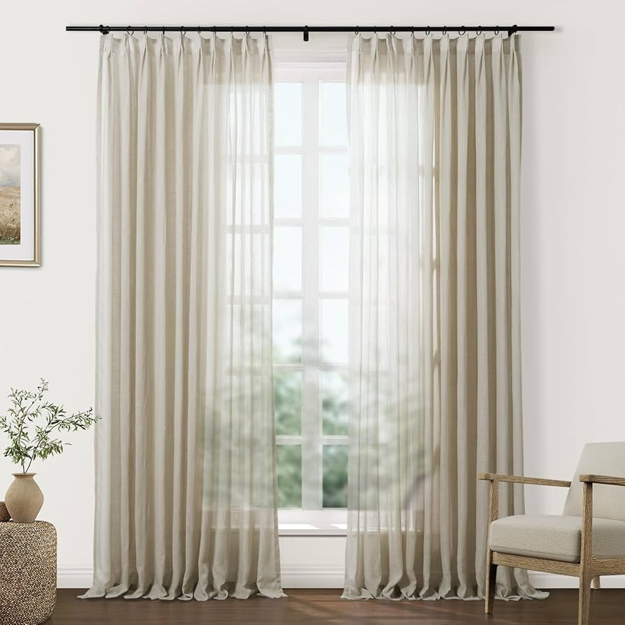 TWOPAGES Light Brown Linen Textured Sheer Curtains 102 Inches Long Pinch Pleat Drapes for Living ... | Amazon (US)