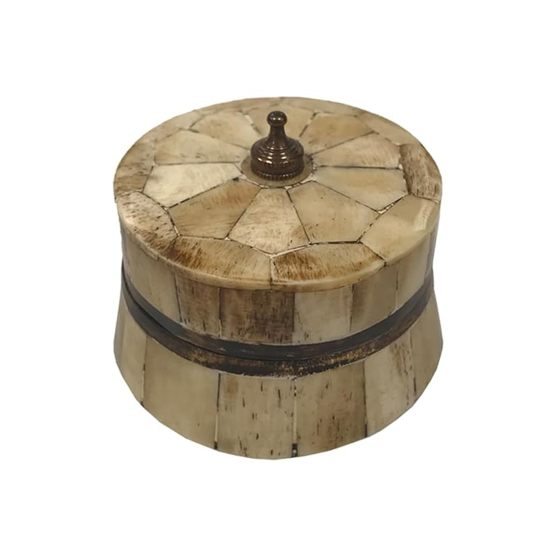 Round Bone and Wood Box with Brass Pull, Antique Style, Ring Box, Jewelry Box, Early American, De... | Amazon (US)