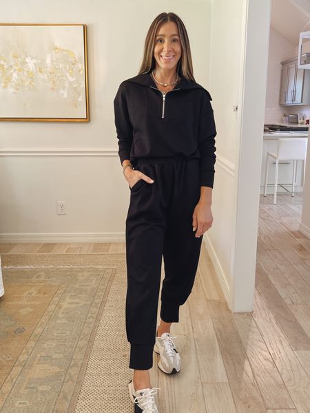 Here is the black color of the amazon matching jogger set in the most buttery soft fabric. So comfy. It’s a $41 dupe for the Varley set that’s retails for over $100 per piece. Comes in other color options. Runs tts. Wearing size small
Amazon outfit
Amazon set
Matching set for fall
Jogger set 
Casual mom outfit 
Sneakers 

#LTKstyletip #LTKfindsunder50 #LTKover40