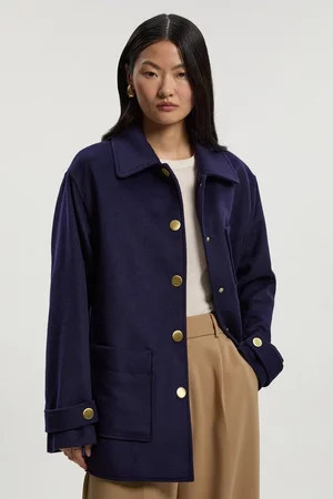 Brushed Wool Patch Pocket Tailored Medium Coat | Karen Millen UK + IE + DE + NL