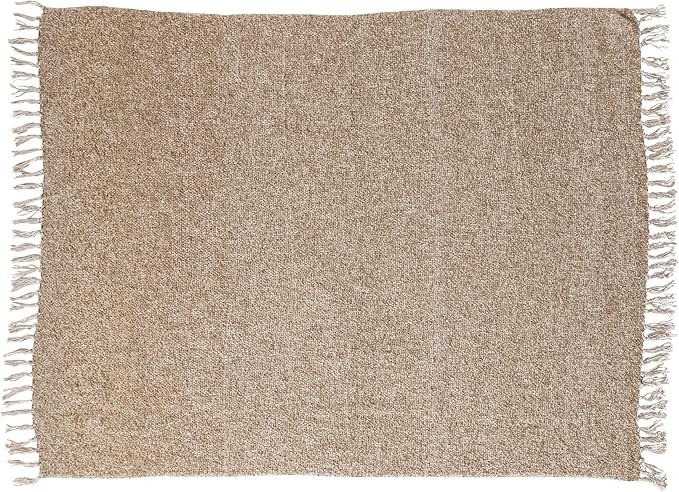 Creative Co-Op Woven Acrylic Blend Throw with Fringe, Brown & Natural | Amazon (US)