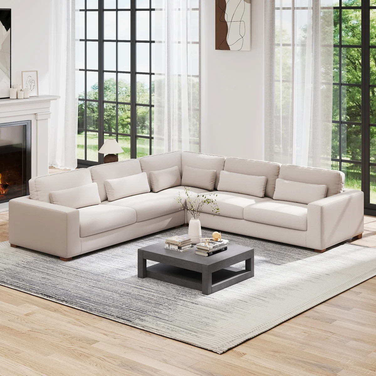 Icelyn 3 - Piece Modern and Soft Upholstered Corner Sectional with 6 Throw Pillows | Wayfair North America