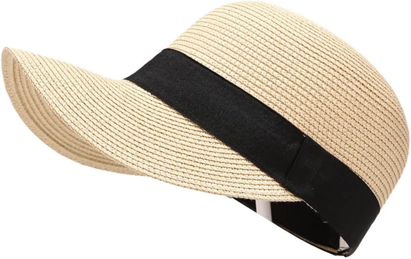 Summer Visor Hats for Women Foldable Floppy Solid Color Straw Sun Hat Travel Beach Baseball Cap | Amazon (US)