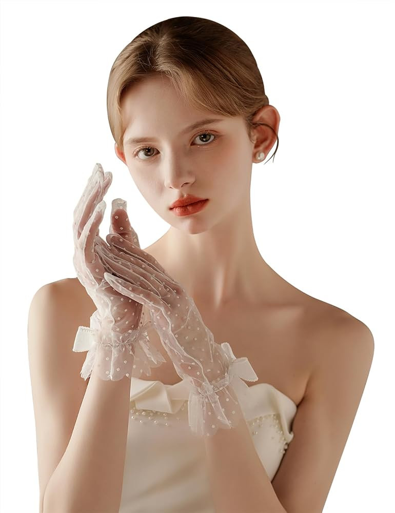 Short Polka Dot Lace Gloves Bow Mesh Tea Party Glove for Women Wedding Bridal Gloves Hallowmas Pr... | Amazon (US)