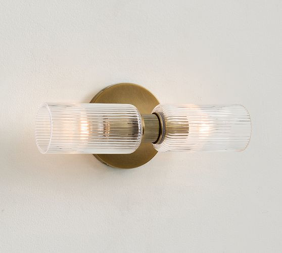 Cooper Ribbed Glass Short Tube Double Sconce (12") | Pottery Barn (US)