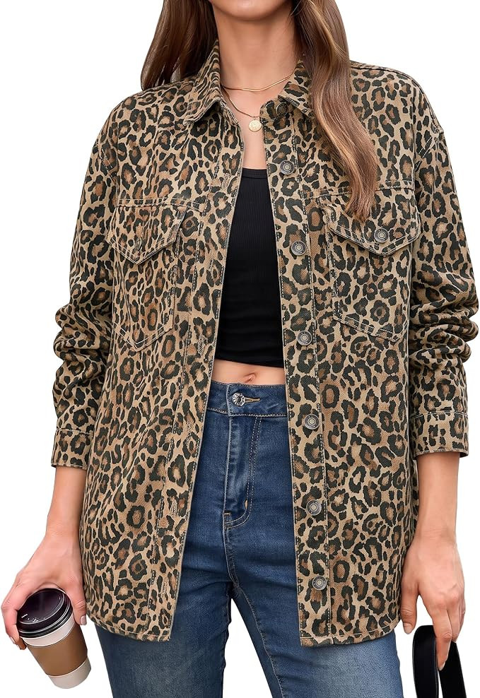 luvamia Leopard Jean Jacket Women Cheetah Print Button Down Denim Jacket | Amazon (US)