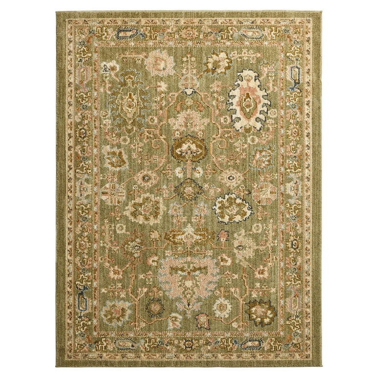 Better Homes and Garden Modern Oushak Low Pile Stain and Fade Resistant Indoor Area Rug, Green, 5... | Walmart (US)