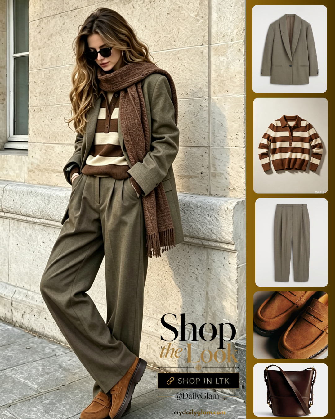 Relaxed Olive Suit Fall Outfit | Striped Knit Top + Knit Scarf

#SuitSet #FallSuit #OliveGreenStyle #StripedKnit #CasualTailoring #AutumnOOTD #NeutralFall 

 #LTKootd #LTKOver40 #LTKWorkwear