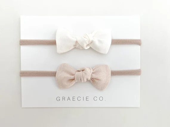 Neutral Knot Hair Bow Set, Baby Bow Headband, Bow Headband, Newborn Baby Bows, Baby Bow Clip, Tod... | Etsy (US)