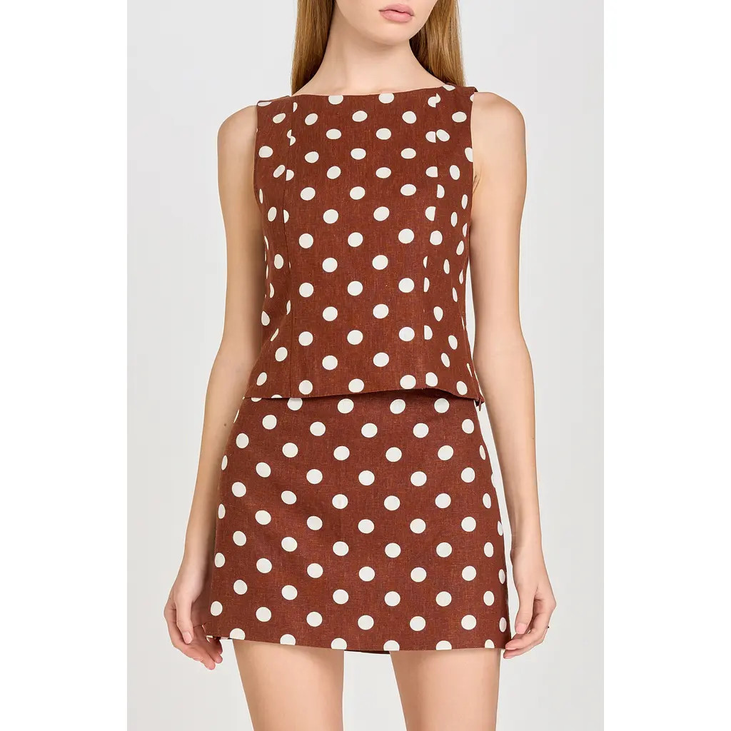 WAYF Elle Polka Dot Sleeveless Linen Blend Shell in Redwood Polka Dot at Nordstrom Rack, Size Small | Nordstrom Rack