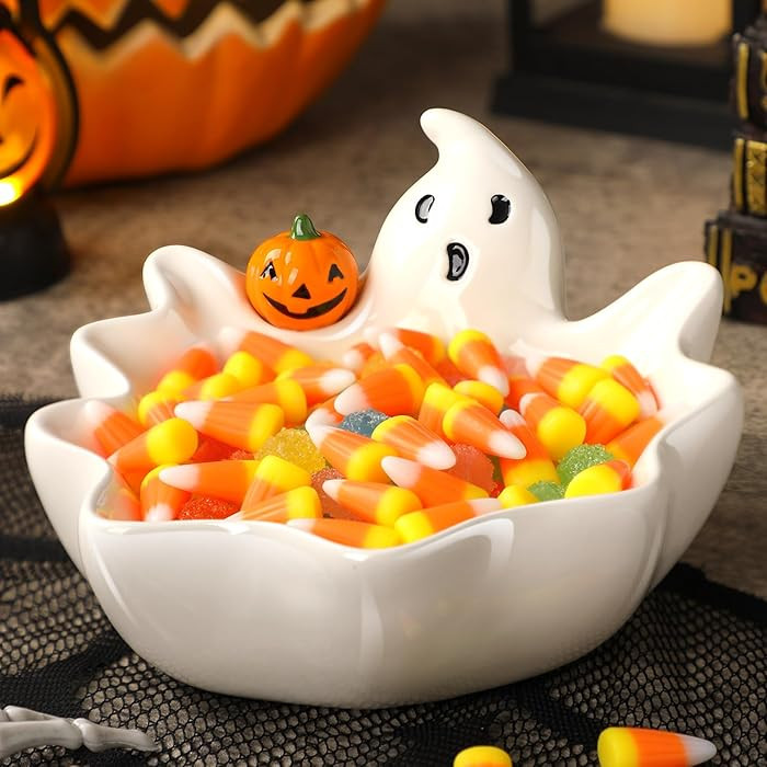 Halloween Candy Dish Holder Halloween Decorations Ceramic Ghost Candy Bowl | Amazon (US)