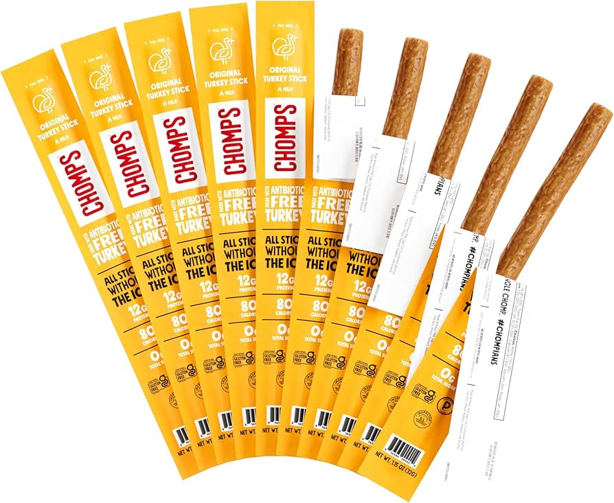 Chomps Original Turkey Jerky Meat Snack Sticks 10-Pack - Keto, Paleo, Low Carb, Whole30 Approved,... | Amazon (US)