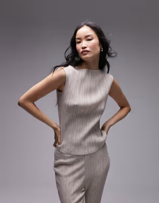 Topshop premium plisse cap sleeve top in neutral - part of a set | ASOS (Global)