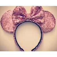 Pink Ears, sparkly pink ears, custom Disney ears, sparkly bow, Mickey ears, Mouse ears, Minnie ears, rose gold, baby pink ears | Etsy (US)