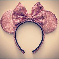 Pink Ears, sparkly pink ears, custom Disney ears, sparkly bow, Mickey ears, Mouse ears, Minnie ears, rose gold, baby pink ears | Etsy (US)