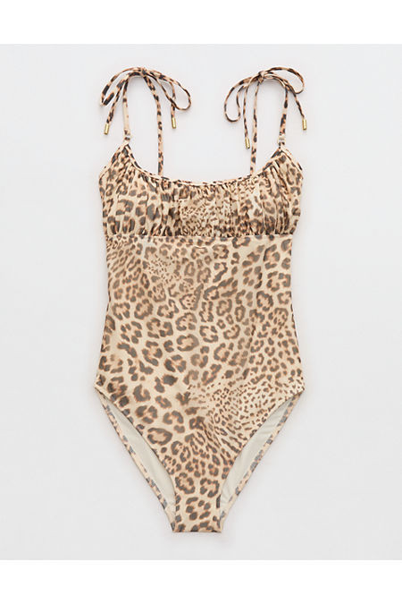 Aerie Mesh Ruched Scoop Full Coverage One Piece Swimsuit Women's Natural XXS | Aerie