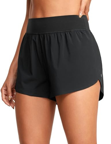 CRZ YOGA High Waisted Dolphin Athletic Running Shorts for Women 3" High Split Comfy Mesh Liner for Gym Workout Track Black X-Small | Amazon (US)