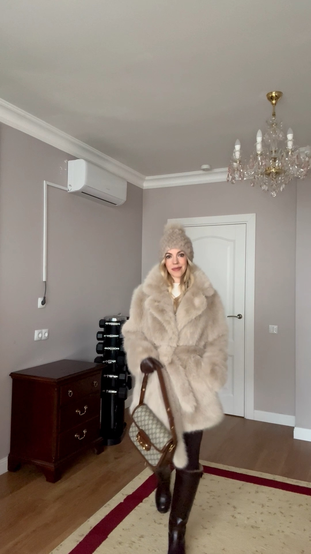 Beige faux fur coat, beige and brown outfit, Zara dark brown leggings, chocolate brown fur lined snow boots, cozy winter outfit 

#LTKFindsUnder50 #LTKSeasonal #LTKOver40