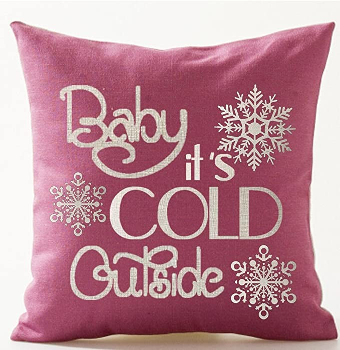 Queen's designer Season's Blessing Warm Sayings Baby It's Cold Outside Snowflake Pink Background ... | Amazon (US)