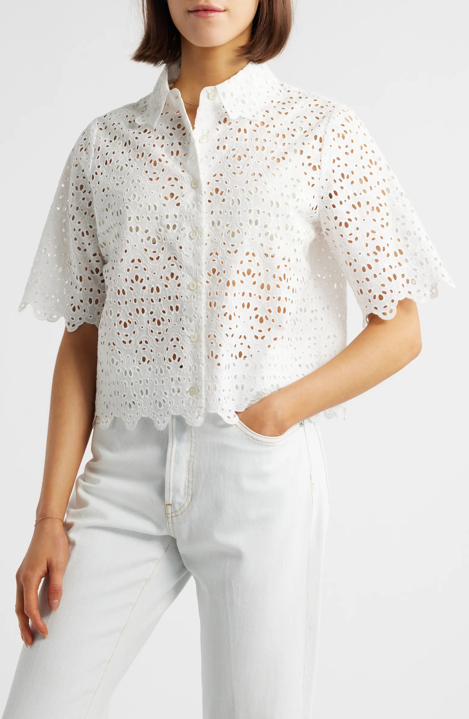 The Deco Cotton Eyelet Button-Up Shirt | Nordstrom