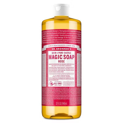 Dr. Bronner's Magic Pure Castile Liquid Soap Bodywash - Rose - 32 fl oz: Vegan, Contains Hemp Seed & Coconut Oil, Paraben-Free | Target