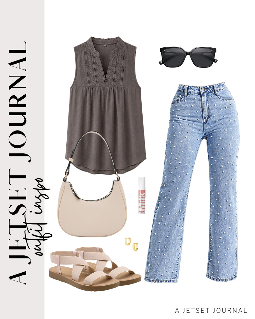 Start your last outfit with this chic sleeveless blouse and high-waisted jeans. For your footwear, DREAM PAIRS’ open-toe sandals are perfect for this look. You can style this outfit with a classy crescent shoulder bag and SOJOS sunnies.

#LTKSeasonal #LTKSaleAlert #LTKTravel
 

 