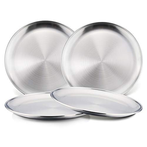 HaWare Toddlers Kids 18/8 Stainless Steel Plates, Durable Metal 304 Feeding 8in Dishes for Serving/Snack/Camping, No Plastic and Dishwasher Safe - 4 Pack | Amazon (US)