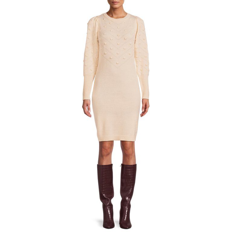 Heart N Crush Long Sleeve Bobble Sweater Dress, Womens | Walmart (US)