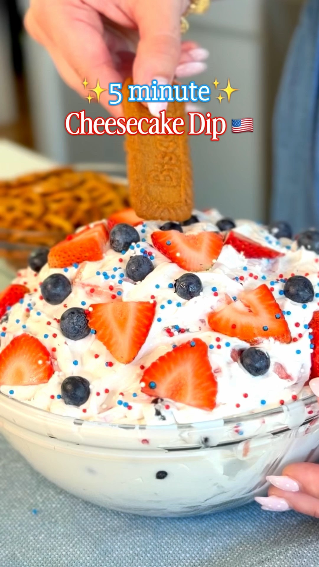5 minute cheesecake dip recipe. Absolutely perfect for Memorial Day, the 4th of July, summer parties, BBQs, and patriotic celebrations!

Recipe on my blog, Best Friends for Frosting as well as below. 

Save this easy summer dessert recipe for your next party! ☀️🇺🇸

#LTKfoodie #LTKSeasonal