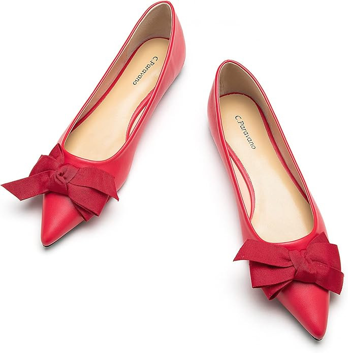 C.Paravano Pointy Bow Flats Comfortable Stylish Shoes for Women Leather Flats Women's Flats for C... | Amazon (US)