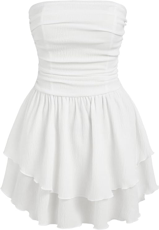 CIDER Women's Summer Cocktail Dress - Tube Ruched Ruffle Mini Dress | Amazon (US)