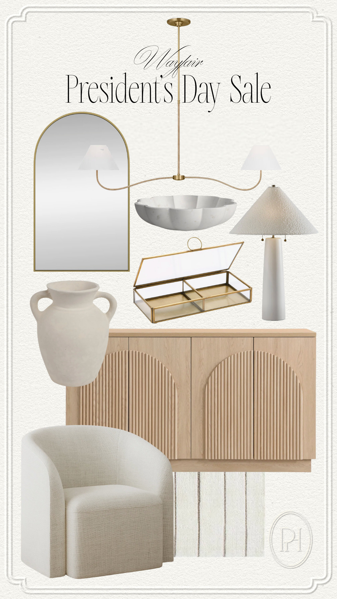 Some of my top picks from Wayfair's President's Day Sale!

neutral home, neutral furniture, neutral decor, home decor, home accents, fluted cabinet, neutral sideboard, buffet, reeded cabinet, ribbed cabinet, white accent chair, ivory armchair, striped rug, white rug, runner rug, hallway rug, entryway rug, white vase, glass box, decorative box, arched wall mirror, white table lamp, home lighting, lighting fixture, dining room lighting, dining room chandelier, marble bowl, decorative bowl 

 #LTKSeasonal #LTKHome #LTKSaleAlert