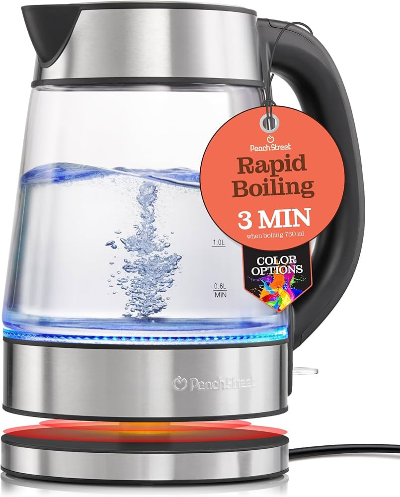 Speed-Boil Electric Kettle For Coffee & Tea - 1.7L Water Boiler 1500W, Borosilicate Glass, Easy C... | Amazon (US)