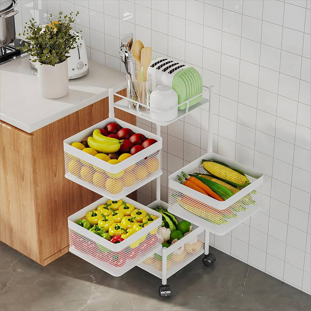 Rotating Kitchen Storage Rack,Fruit and Vegetable Basket Cart,Bathroom Shelf,Kitchen Organization... | Amazon (US)