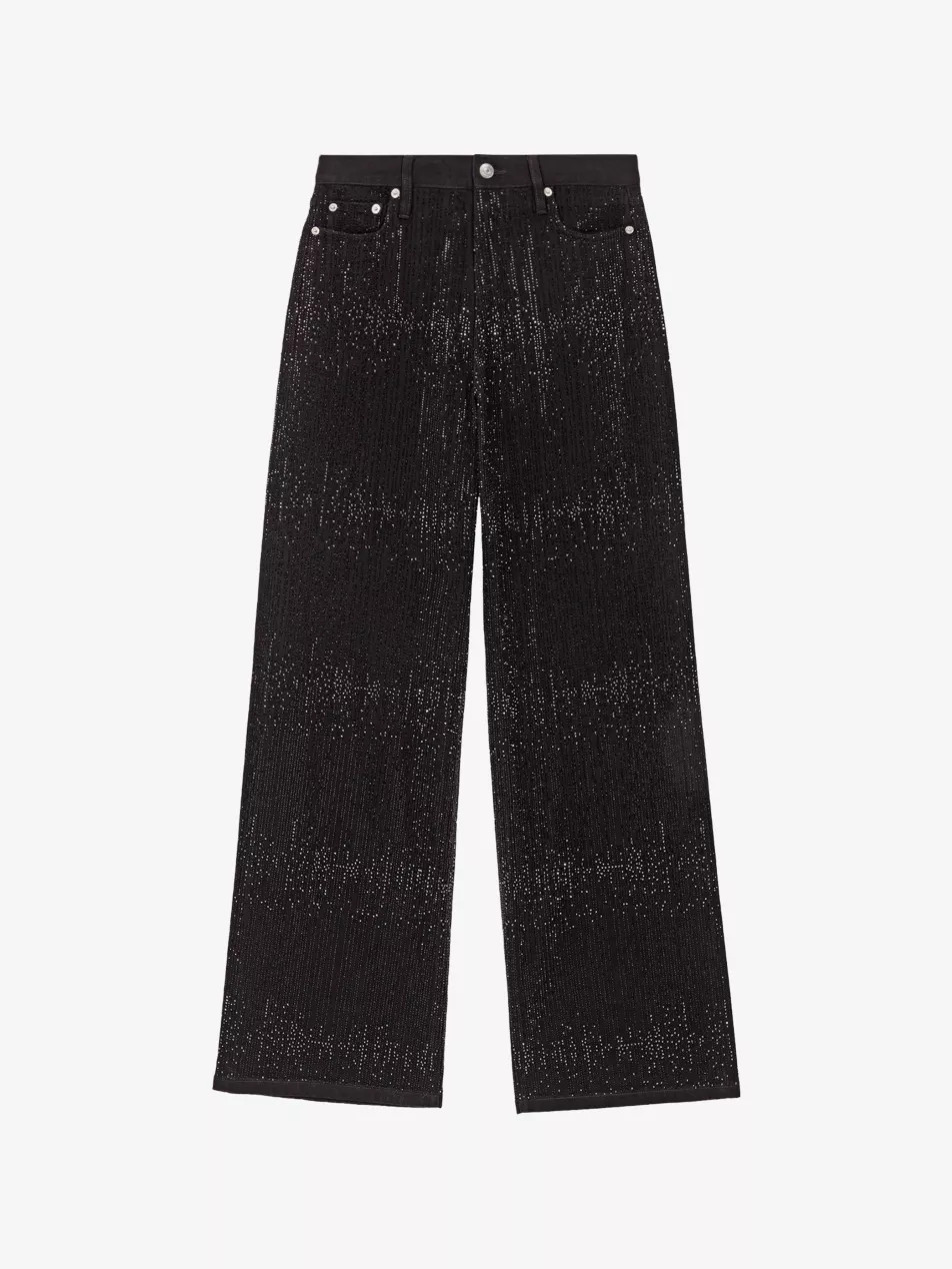 Rhinestone Wide-Leg Mid-Rise Stretch-Denim Jeans | Selfridges