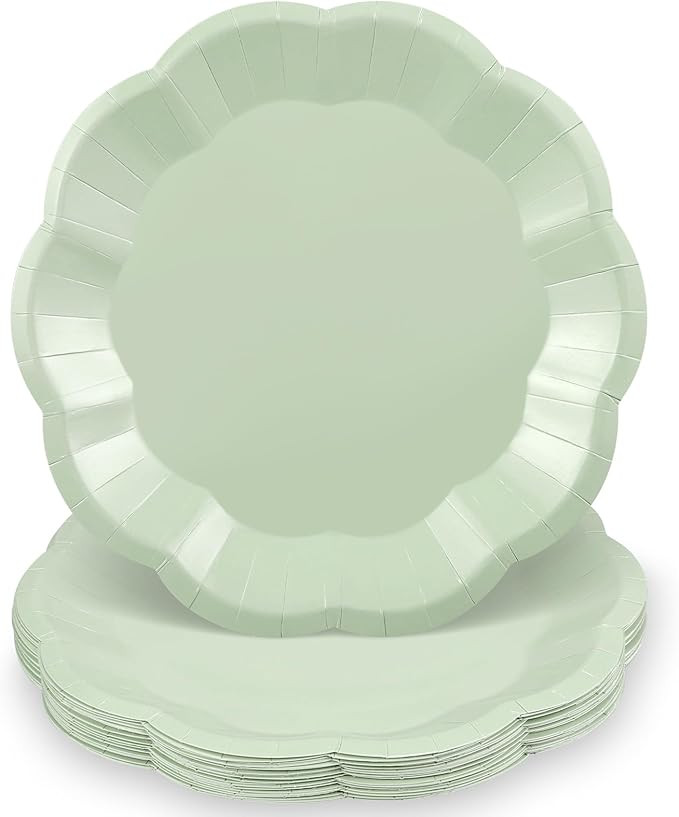 30 Pcs Sage Green Paper Plates, 9 Inch Scalloped Paper Plates Green Dessert Dinner Plate Cute Par... | Amazon (US)