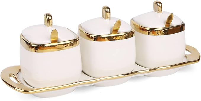 Fvstar Ceramic Sugar Bowls Set Salt Containers Condiment Jar Porcelain Spice Pots Pepper Boxes wi... | Amazon (US)