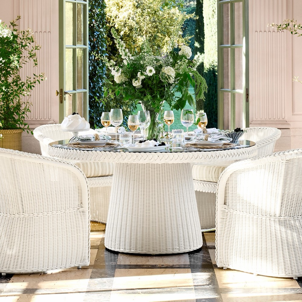 White outdoor dining set 💚 Hampton patio set white patio furniture outdoor dining table white dining table white chairs wicker outdoor furniture wicker chairs 