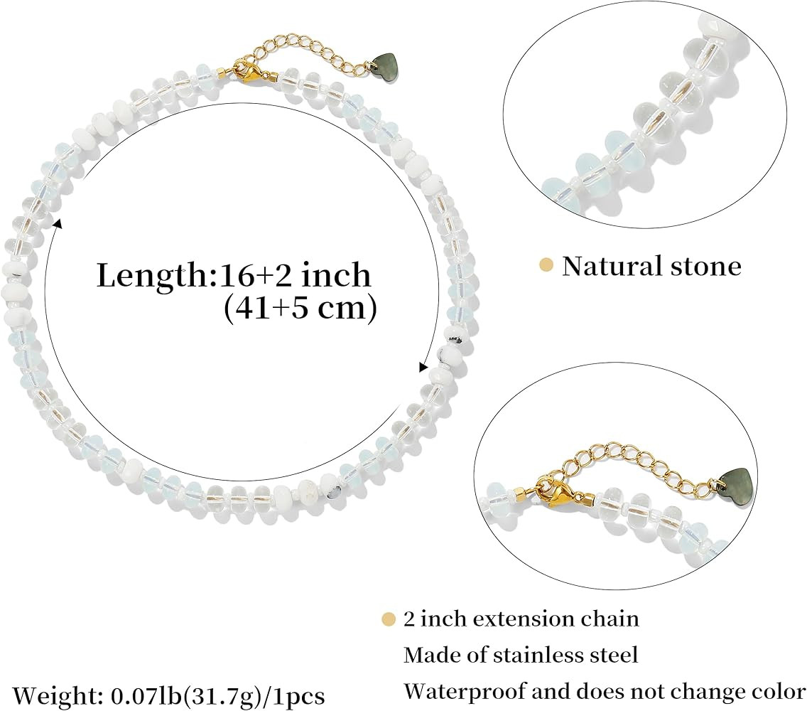Gemstone Beaded Necklace for Women Colorful Natural Stone Freshwater Pearl Surfer Beach Rainbow N... | Amazon (US)