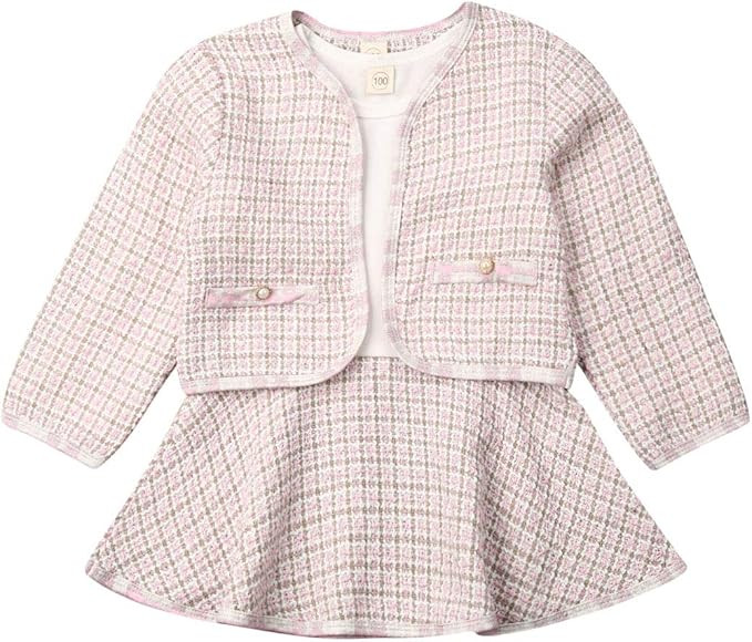 Newborn Kid Girls Warm Knitted Long Sleeve Hairball T-Shirt Tops+Button Mini Skirts Dress Outfits... | Amazon (US)