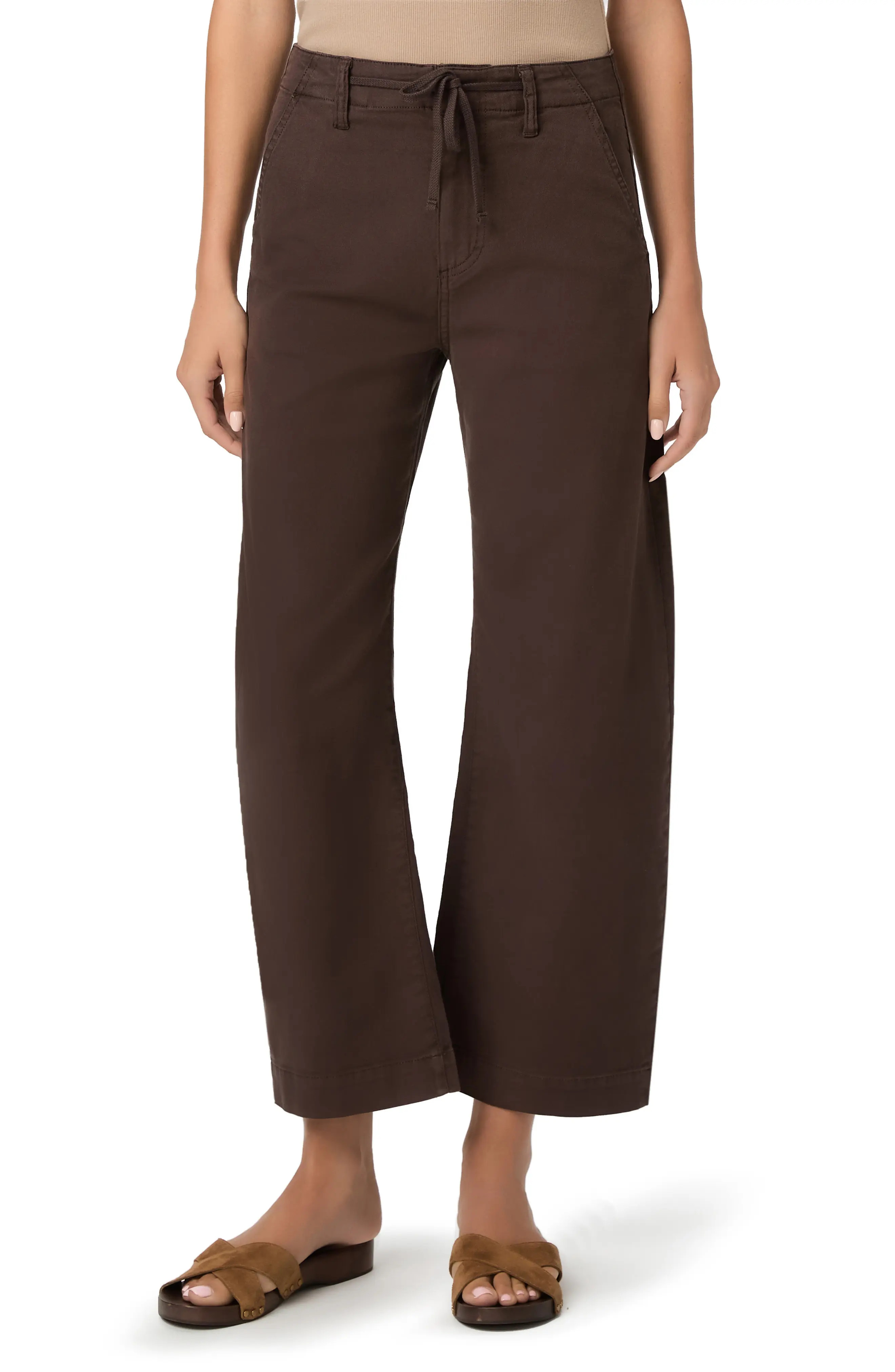 PAIGE Arellia Drawstring High Waist Ankle Barrel Pants in Rich Chocolate at Nordstrom, Size 25 | Nordstrom
