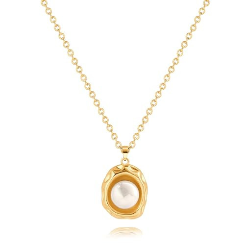 Single Pearl Necklace 18k Gold Plated Pearl Drop Necklace Cute Pearl pendant Necklace Handmade Jewelry for Women | Amazon (US)
