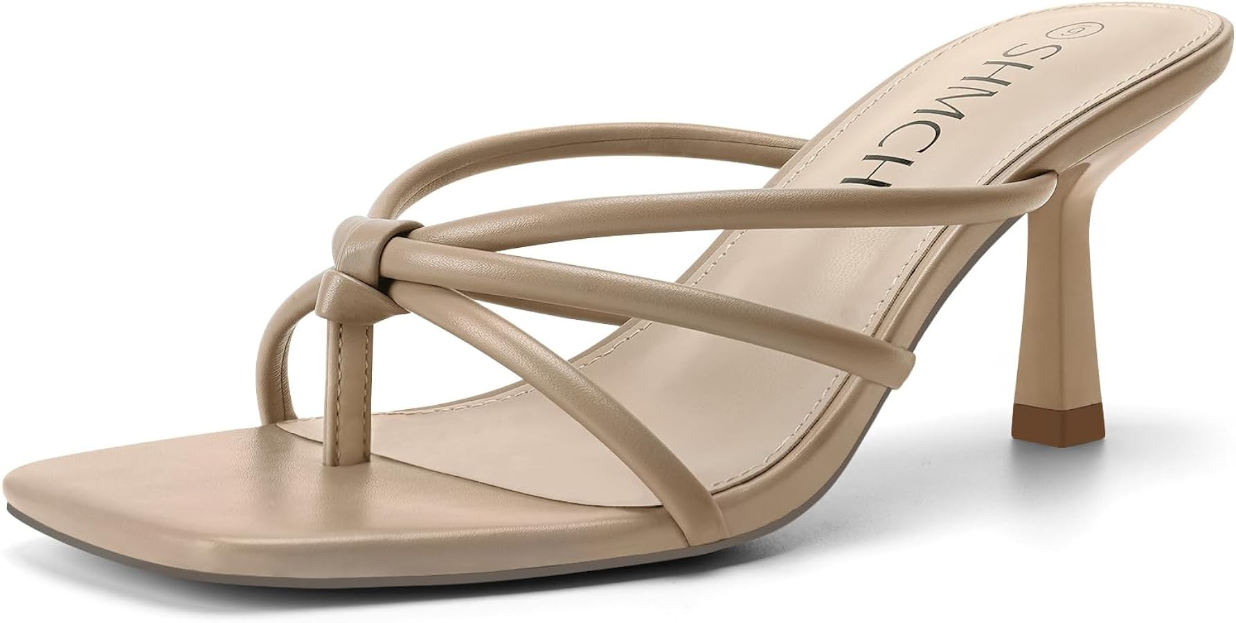 Womens Kitten Heel Sandals, Square Toe Strappy Thong Slip On Heels, Mule Heels Open Toe Dressy Su... | Amazon (US)