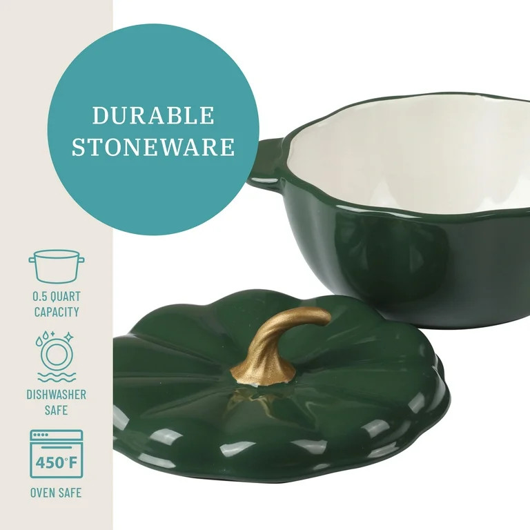 The Pioneer Woman Stoneware 2 Cup Pumpkin Cocotte with Lid, Green | Walmart (US)